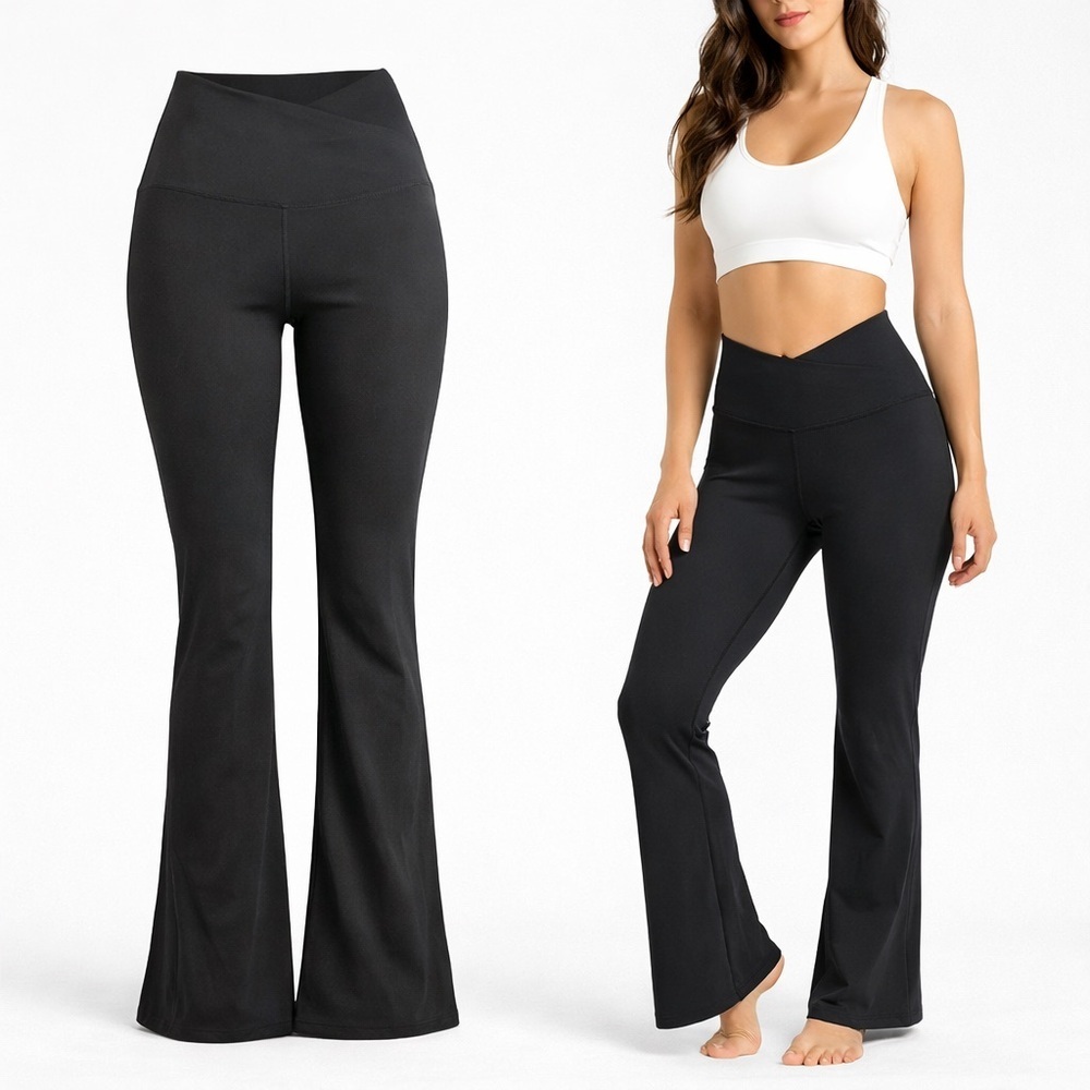 YogaLicous | Black Crossover Flare Leggings | Stretch | High Rise | Size M